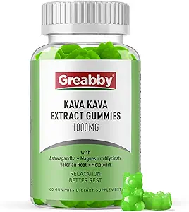 Kava Kava Gummies 1000mg Per Serving, Sleep Support, Natural Lemon Flavor, 60 Vegan Gummies, Stress Relief & Relaxation Supplement