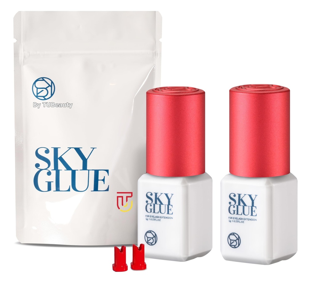 2 Bottles Sky Glue S+ for Eyelash Extension 5ml - Powerful Strong Professional Black Bonding Adhesive for Lash Extensions / 1-2s Fast Drying / 6-8 Weeks Lasting time TUBeauty
