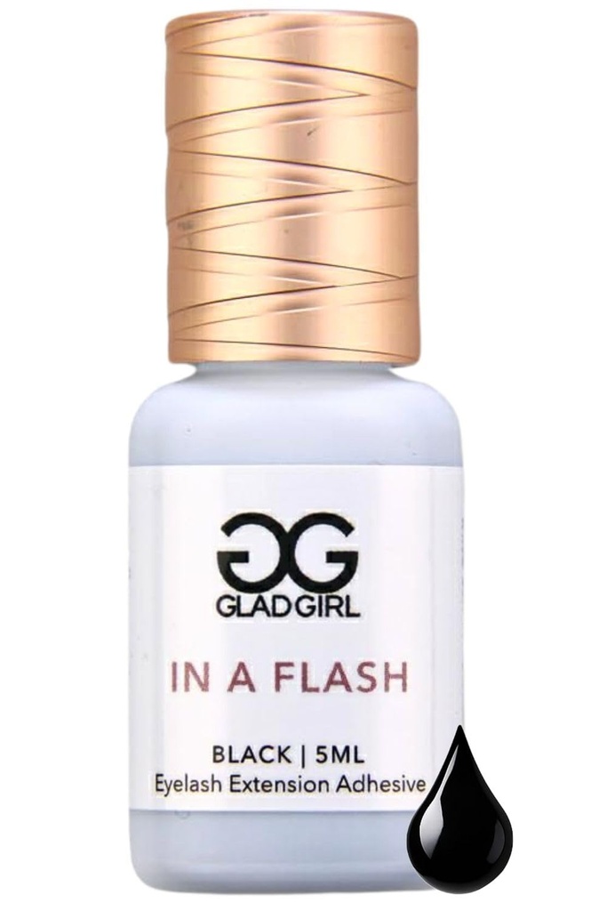 GladGirl False Eyelash Extension Glue, in A Flash Lash Extension Glue, 5ml, Fast Dry Time of 1/2-1 Second, Retention Up to 5 Weeks, Perfect for Classic, Hybrid, Volume and Mega Volume Lashes