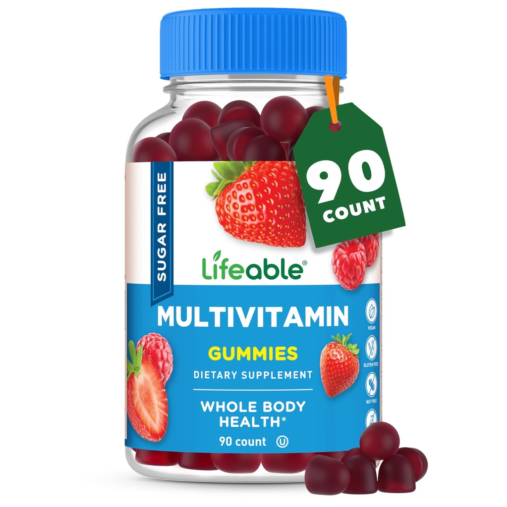 Lifeable Sugar Free Multivitamin Gummies | Demir Vitamin A, C, D, E, Niacin, B6, Folate, B12, Biotin, Pantothenic Acid, çinko | Great Tasting Adult Multivitamin Gummy | 90 Gummies