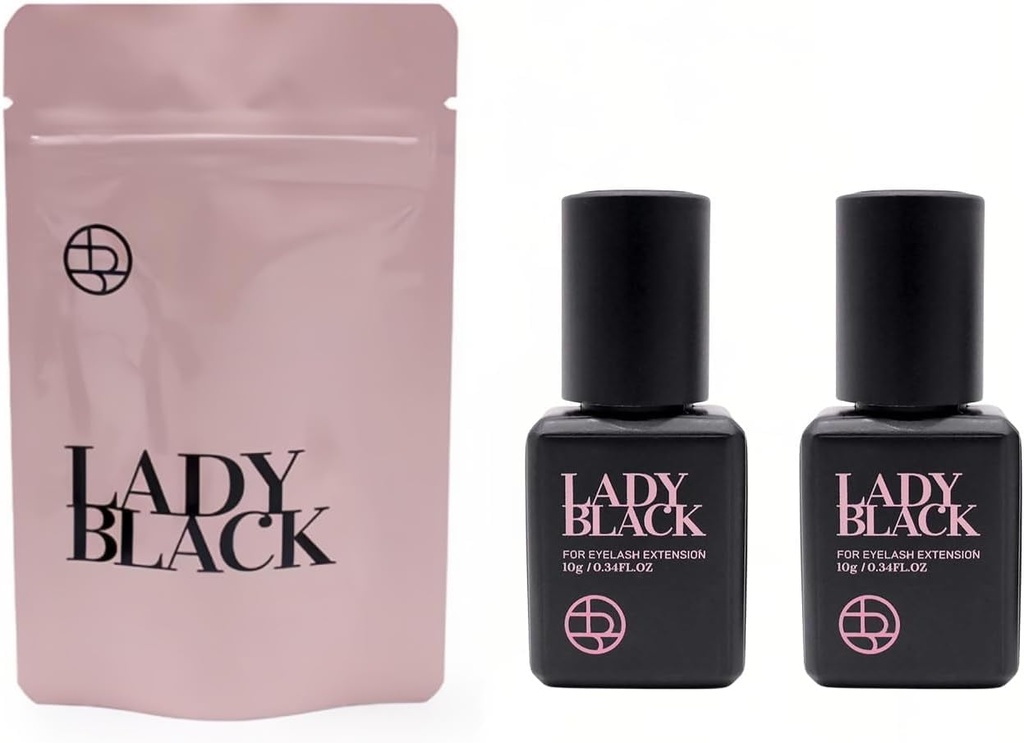 Lady Black 10ml Eyelash Extension Glue, Low Smoke, Low Irritation, Long Lasting Eyelash Extensions, 1-2s Fast Drying, 5-6 Week Retention (2 Pack) Professional Salon Use
