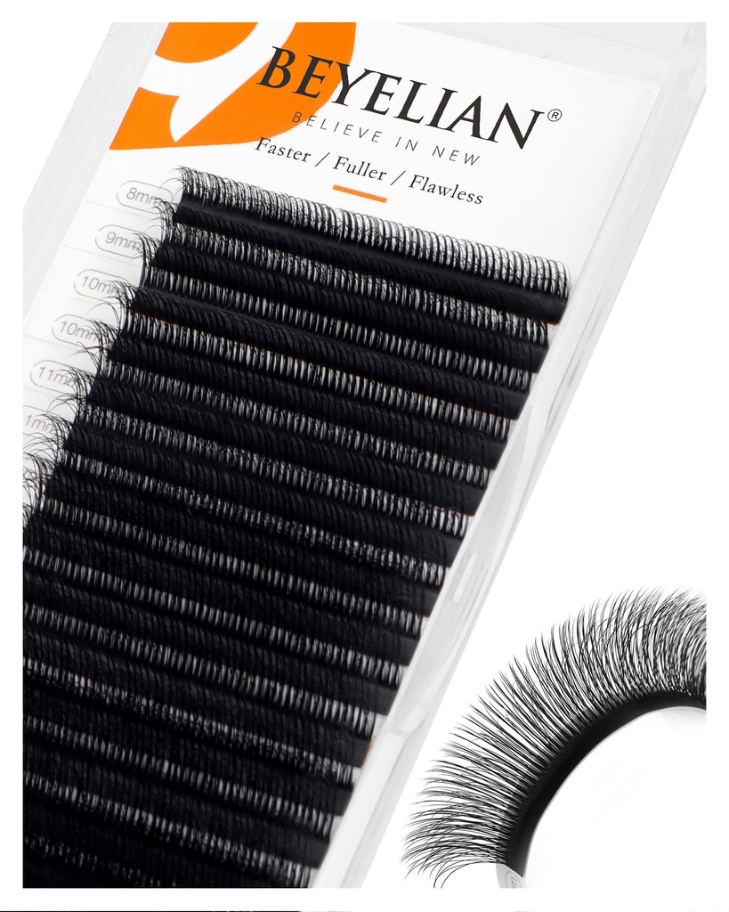 BEYELIAN Easy Fan Volume Lash Extensions 0.05 0.07 C D Curl 8-15mm Mixed & Single Length Tray Rapid Blooming Volume Lashes Self Fanning Lash Extension Supplies (0.05 D Curl)