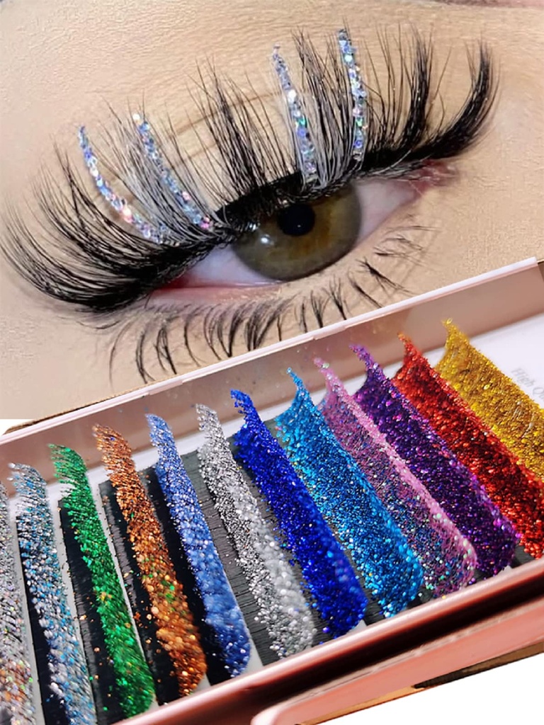 Colored Lash Extension Easy Fan Volume Lashes C Curl Self Blooming Lash Extensions Shiny Colorful Rapid Volume Eyelashes Extension (Shiny Colorful)