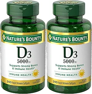 Nature's Bounty Vitamin D3, Immune Support, 125 mcg (5000iu), Hızlı Yayın Softgels, 240 Ct - 2 Paket