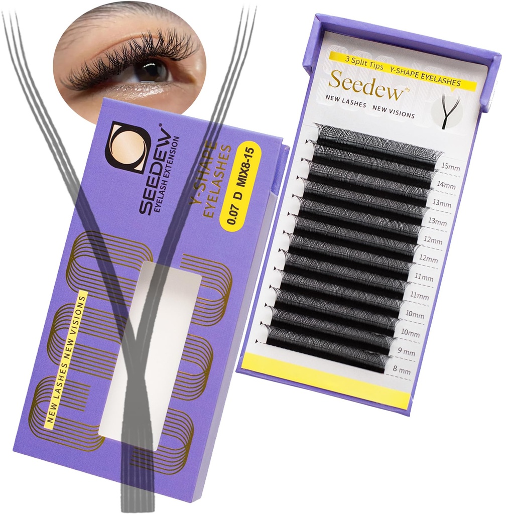 YY 3 Split Tips Lash Extensions, Natural Look Lash Clusters, Lash Tray Practice Lash Strips, Soft Fluffy Thicker More Time-Saving, Long Sterm D Curl Lash Tech Must Haves(YYY-0.07-MIX8-15)