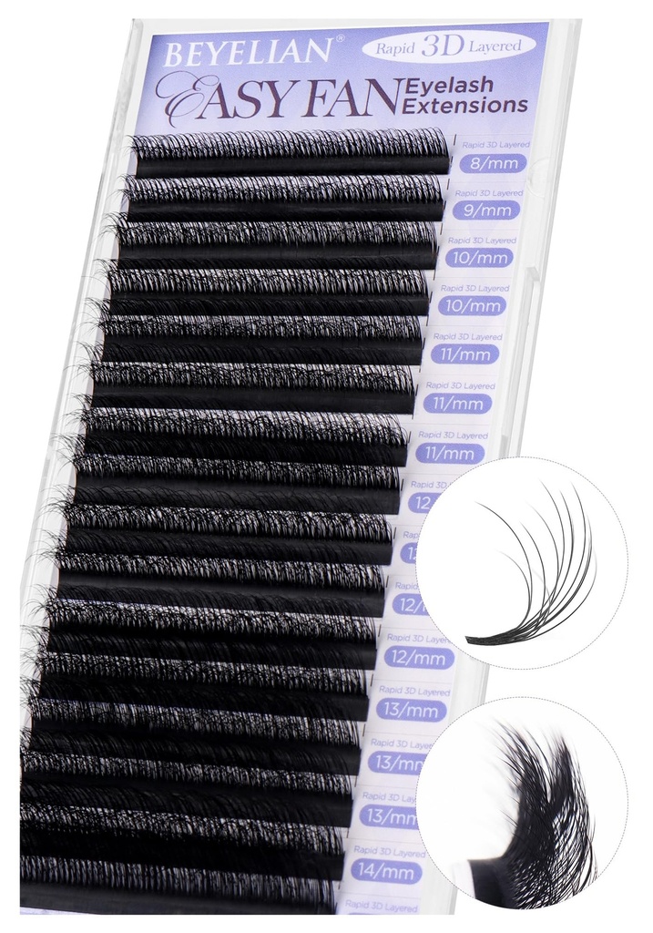BEYELIAN Easy Fan Lash Extension, 3D Fluffy Rapid Volume Lash Extensions Easy Fan C/D Curl 0.07/0.05 MIX 8-15mm, Automatic Blooming Camellia Easy Fan Lashes Self Fanning Eyelashes Extension (D-0.05)