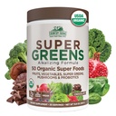 ΧΩΡΑ FARMS Βιολογικά Super Greens Σοκολάτα Γεύση, 50 Βιολογικά Super Foods, USDA Βιολογικό Μείγμα Ποτού, Συσκευασμένο με Ίνες, Φρούτα, Λαχανικά, Μανιτάρια & Προβιοτικά, Υποστηρίζει την Ενέργεια, 7g Ίνες