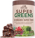 COUNTRY FARMS Organik Super Greens Chocolate Flavor, 50 Organik Süper Gıdalar, USDA Organik İçecek Mix, Fiber, Meyveler, Sebzeler, Mushrooms & Probiyotikler, Destekler Enerji, 7g Fiber Fiber