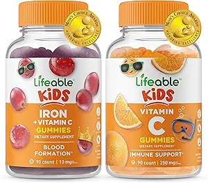 Lifeable Iron & Vitamin C Kids + C Kids, Gummies Sche - Great Tasting, Vitamin Supplement, Gluten Free, GMO Free, Chewable Gummy