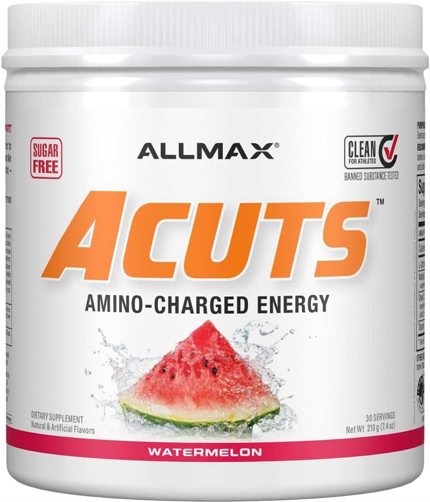ALLMAX Beslenme AMINOCUTS (ACUTS), Amino-Charged Energy Drink with Taurin, L-Carnitine, Green Coffee Bean Extract, Watermelon, 30 Hizmet