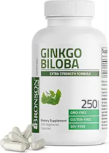 Bronson Ginkgo Biloba Ekstra Güçlü Destekler Beyin Fonksiyonlar ve Hafıza Desteği, 250 Vegetarian Capsules