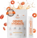 The Genius Brand Genius Hydrate - Συμπλήρωμα ηλεκτρολυτών για καθημερινή ενυδάτωση - Νερό καρύδας - Χωρίς ζάχαρη - 8 Βασικά Ορυκτά & Θρεπτικά συστατικά - Μη ΓΤΟ - Δακτυλίδια Peachάκινου - 20 Σερβιέτες