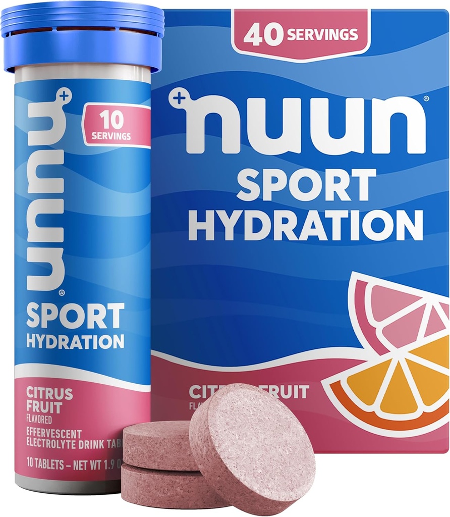Nuun Sport Ηλεκτρολυτικά Δισκία με Μαγνήσιο, Ασβέστιο, Κάλιο, Χλωριούχο & Νάτριο, Χωρίς Γλουτένη & Vegan, Εσπεριδοειδή Φρούτα, 4 Συσκευασία (40 Μερίδες Σύνολο)