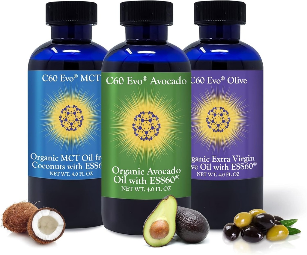 Organic Extra Virgin Olive Oil, Organic Avocado Oil & Organic MCT Oil | Pack of 3 Combo | 4 Fl Oz Each