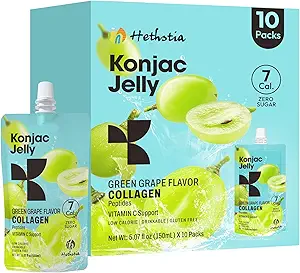 Hethstia Konjac Jelly Strawberry Flavor with Collagen Drink – 10 Pouches Drinkable Strawberry Jello, 7 Kcal, 0 Sugar, Keto, Gluten-Free, Vitamin C Sağlıklı Snacks & Gıda Hediyeleri