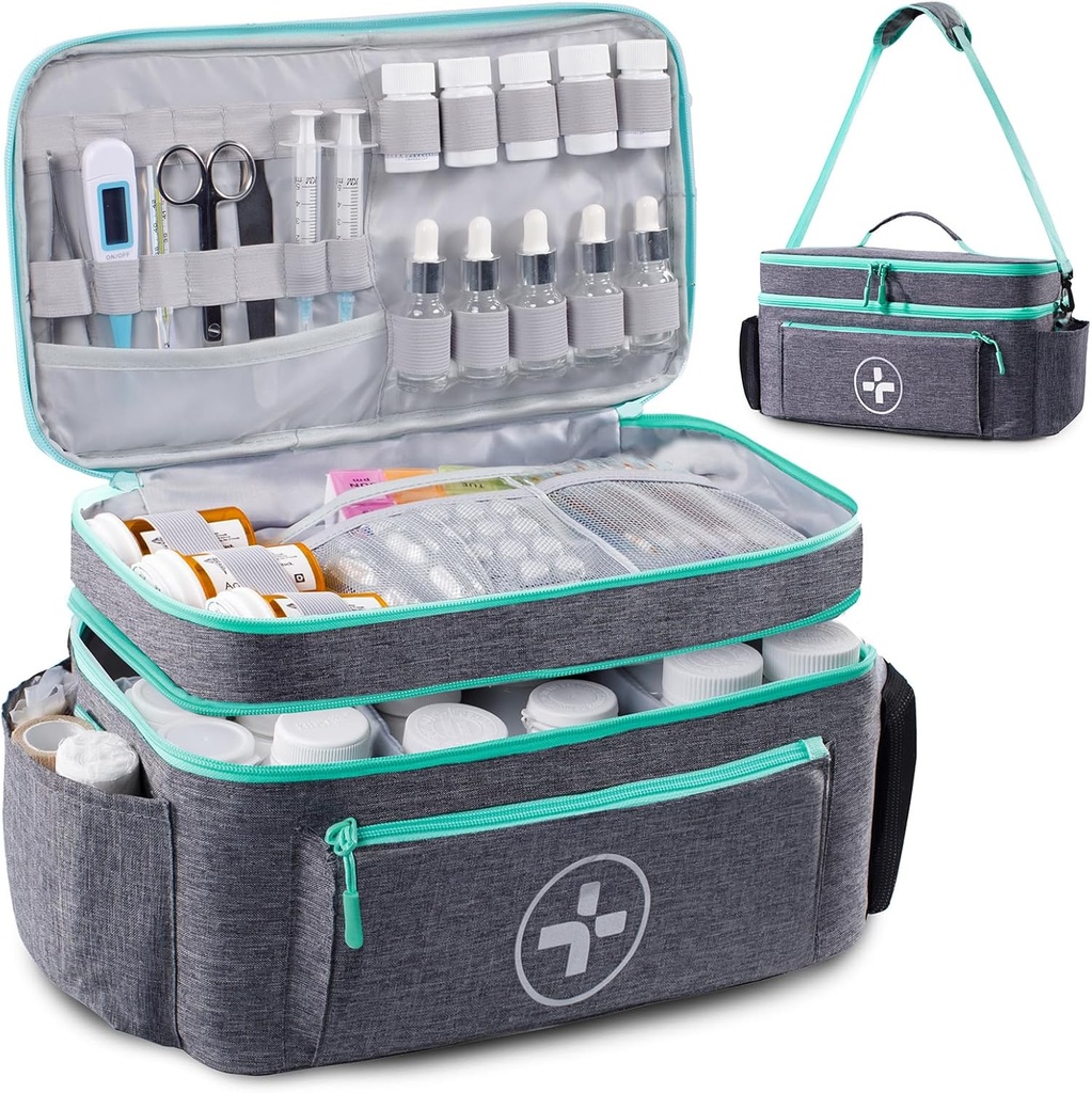 BAGSFY Travel Medicine Bag Organizer, Medical Bag Boş, Ev için Pill Şişe Organizer, Büyük İlaç Deposu, Seyahat İlk Yardım Kit Çantası Boş, Acil Kit.