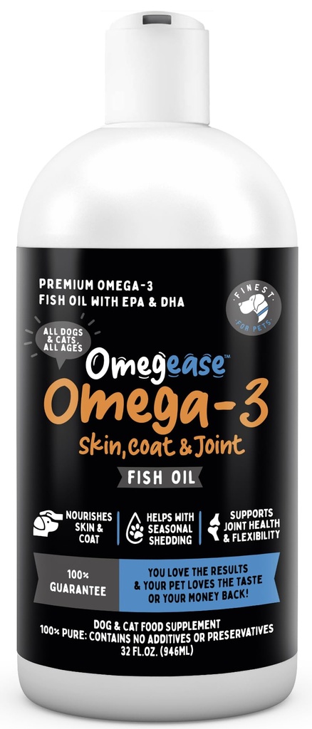Köpekler ve Kediler için Balık Yağı - Kediler ve Köpekler için Hayvanlar Omega 3 için Güzel - Skin & Coat için Tamam, Itching, Shedding, Commons & Immune Health - 100% Pure Omega Fish Oil with EPA & DHA (32 oz)