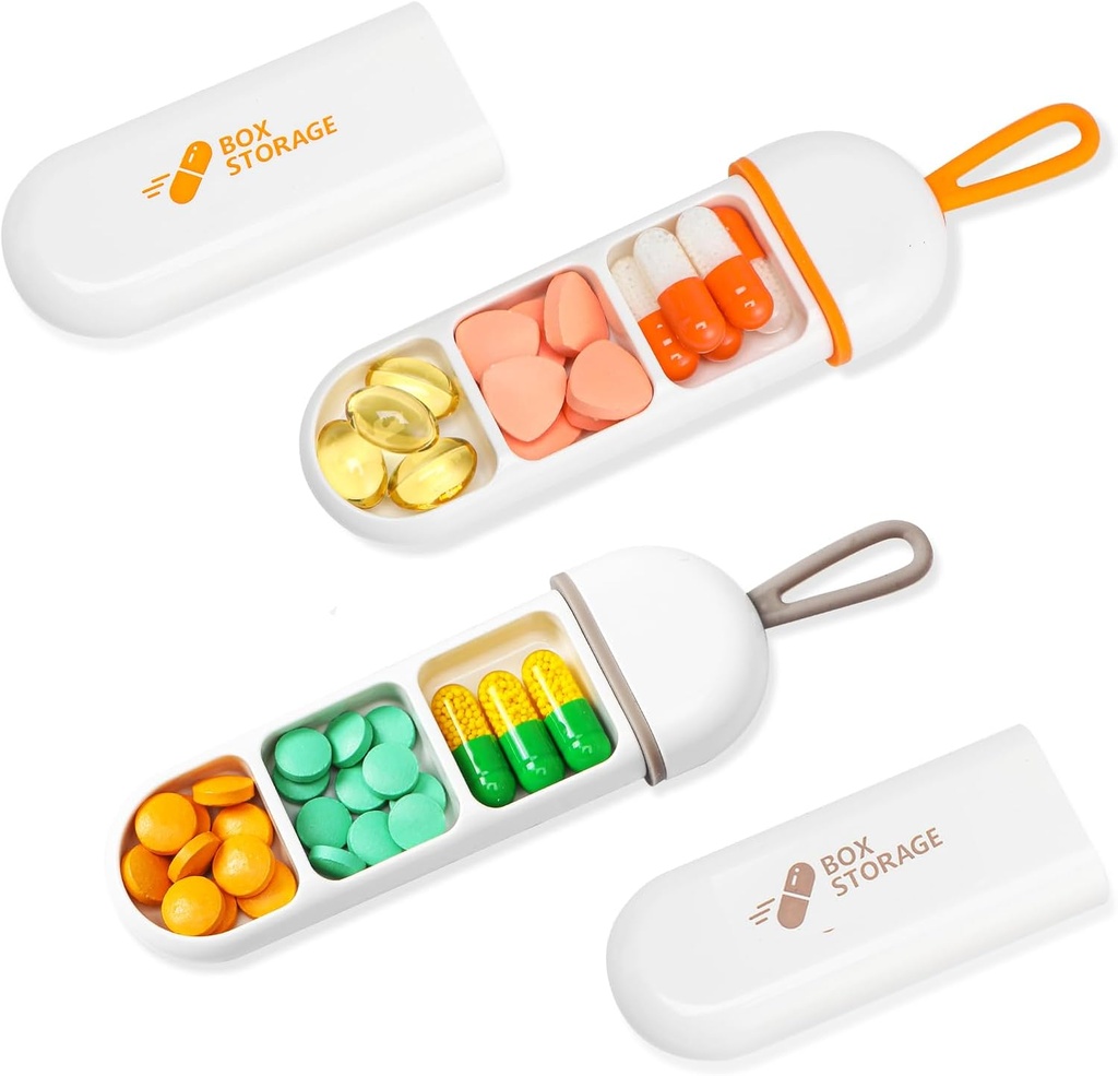 Toplive 2 Pack Travel Pill Organizer, Portre Pill Konteyner Mini Günlük Pill Organizer, Small Pill Case Travel Medicine Organizer Pocket Vitamin Supplement Fish Oil Box, White Orange & White Grey