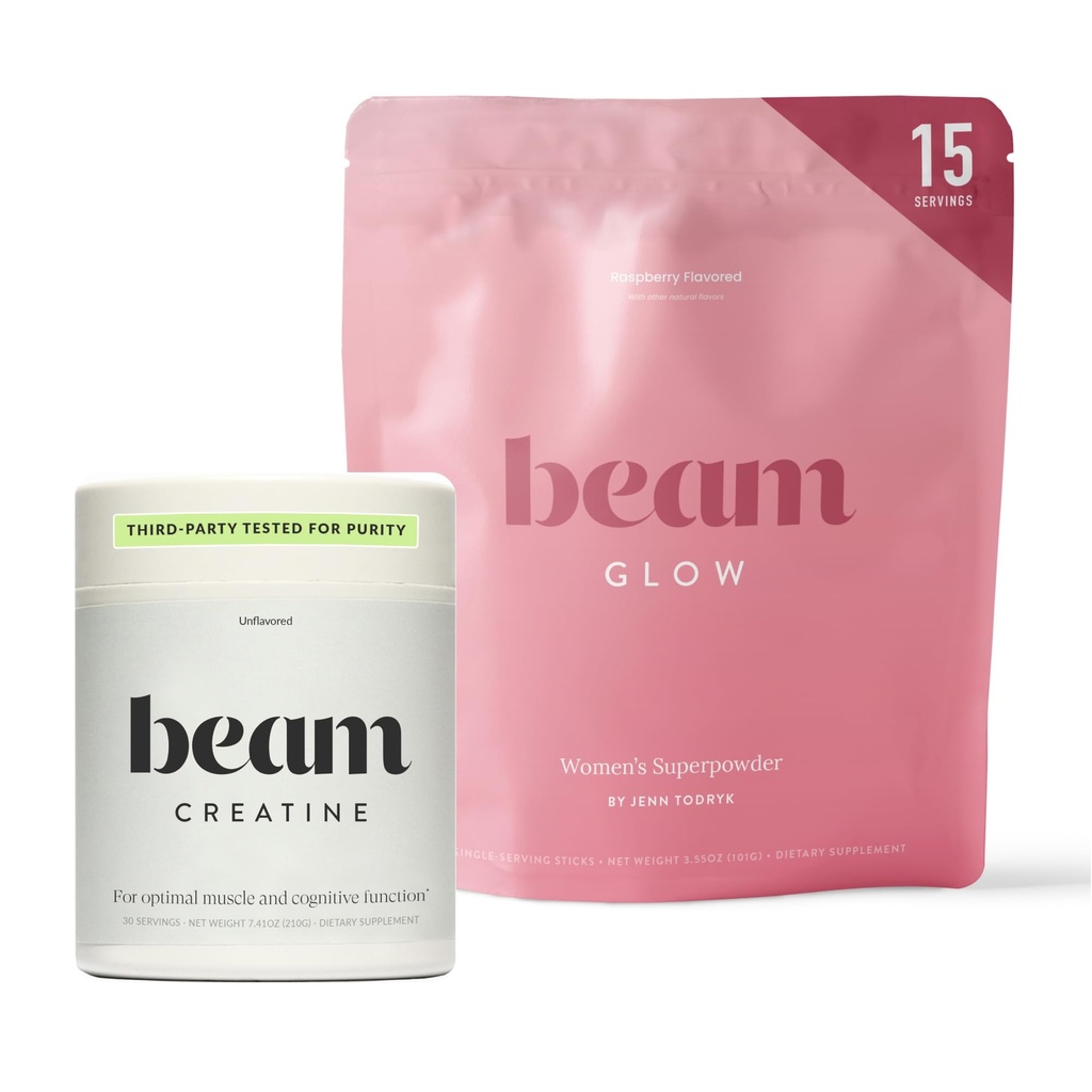 BEAM Glow & Creatine Bundle, Hormone Balance, Energy & Muscle Support for Women, Hair, Skin, Nails, Hydration, Vegan, No Sugar, Third Party Tested
