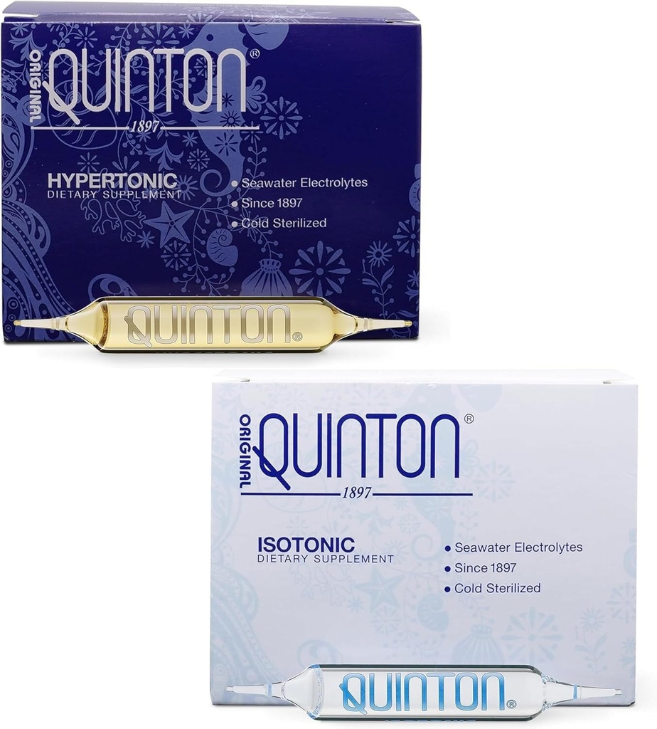 Quicksilver Scientific Original Quinton Hypertonic and Isotonic Bundle with Sea Water Minerals for Hydration, Electrolyte Support, Energy, Recovery, Detox, and Relaxation
