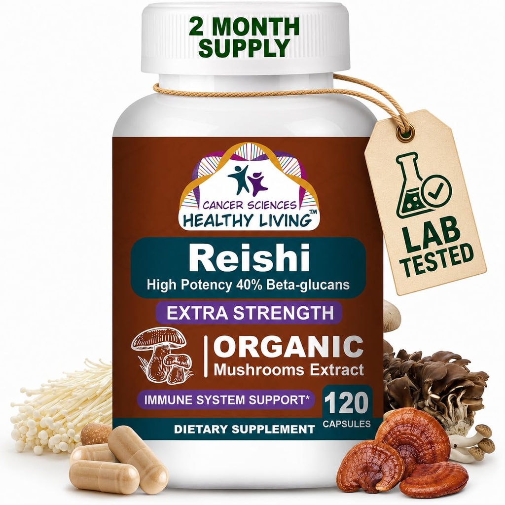 CANCER SCIENCES Reishi Wellness Mushroom Supplement Capsules, USDA sertifikalı Organik Mushrooms Extract, Ekstra Güçlü 1.500 mg, Yüksek Potency% 40 Beta-Glucans, Immune Support, Anti-aging, 120 Capsules