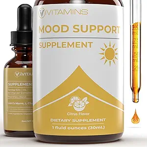 Mood Support Supplement | Can to improve Mood, Stresin Azaltılması, Bilişsel Fonksiyonl & Daha Fazla | Stres Yardım Tamam | L Theanine | Lions Mane Supplement | L Theanine Supplement | 1 fl ozz