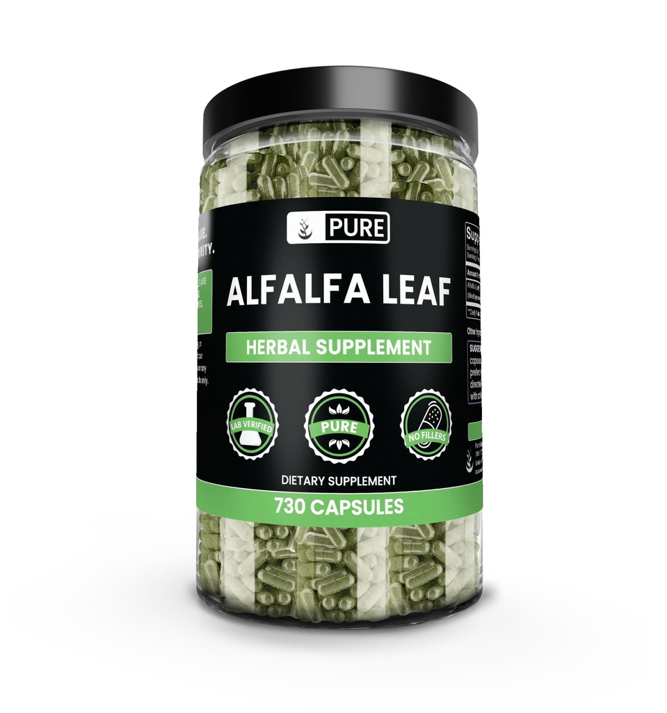 Pure Original Materialss Alfalfa Leaf (730 Capsules) Magnezyum Or Rice Fillers, Always Pure, Lab TY