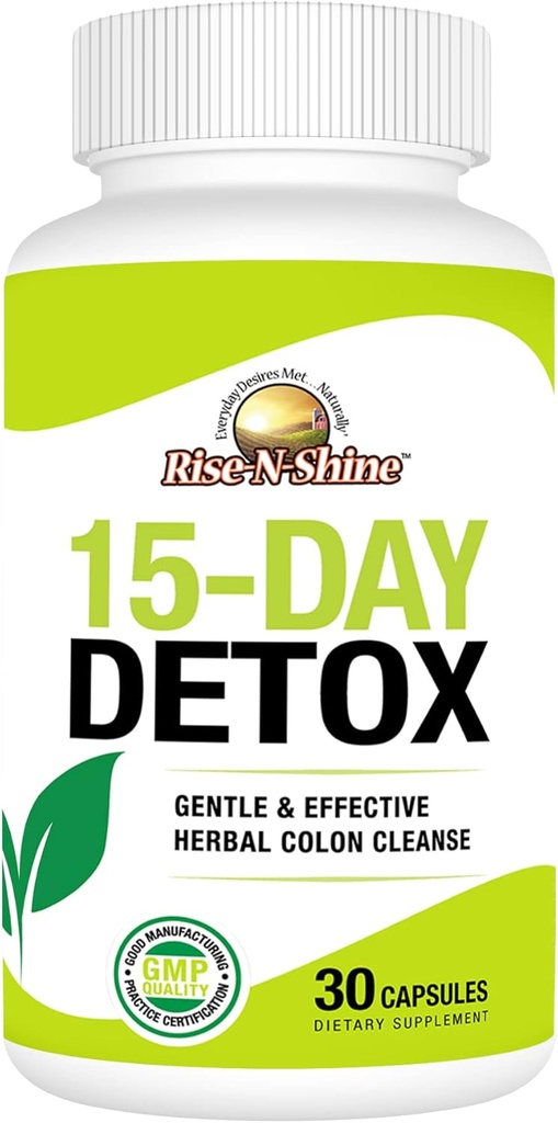Rise-N-Shine 15 Day Detox Cleanse - Senna Leaf ve Cascara Sagrada (30 Capsules) ile Kadınlar ve Erkekler için Sağlık Desteği