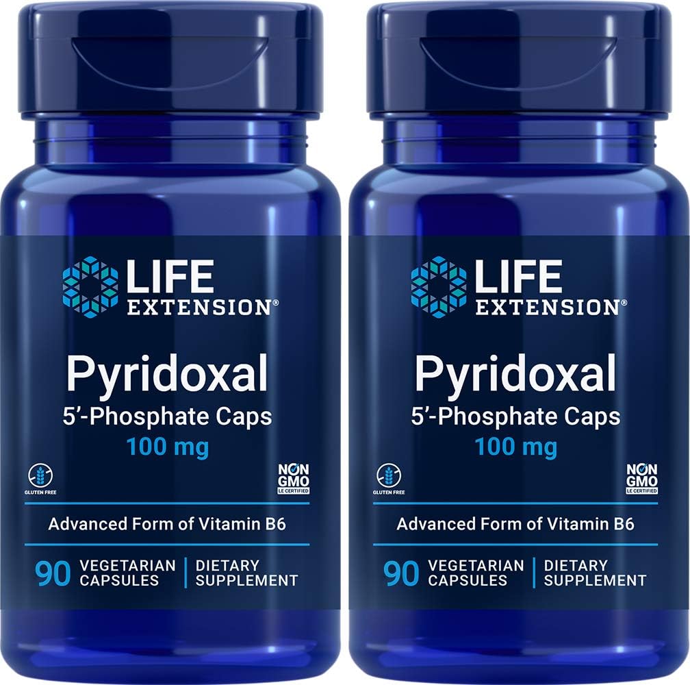 Life Extension Pyridoxal-5'-Phosphate Caps P5P 100 mg, 90 Veg Capsules (Pack of 2) - Gelişmiş Vitamin B6 Supplement