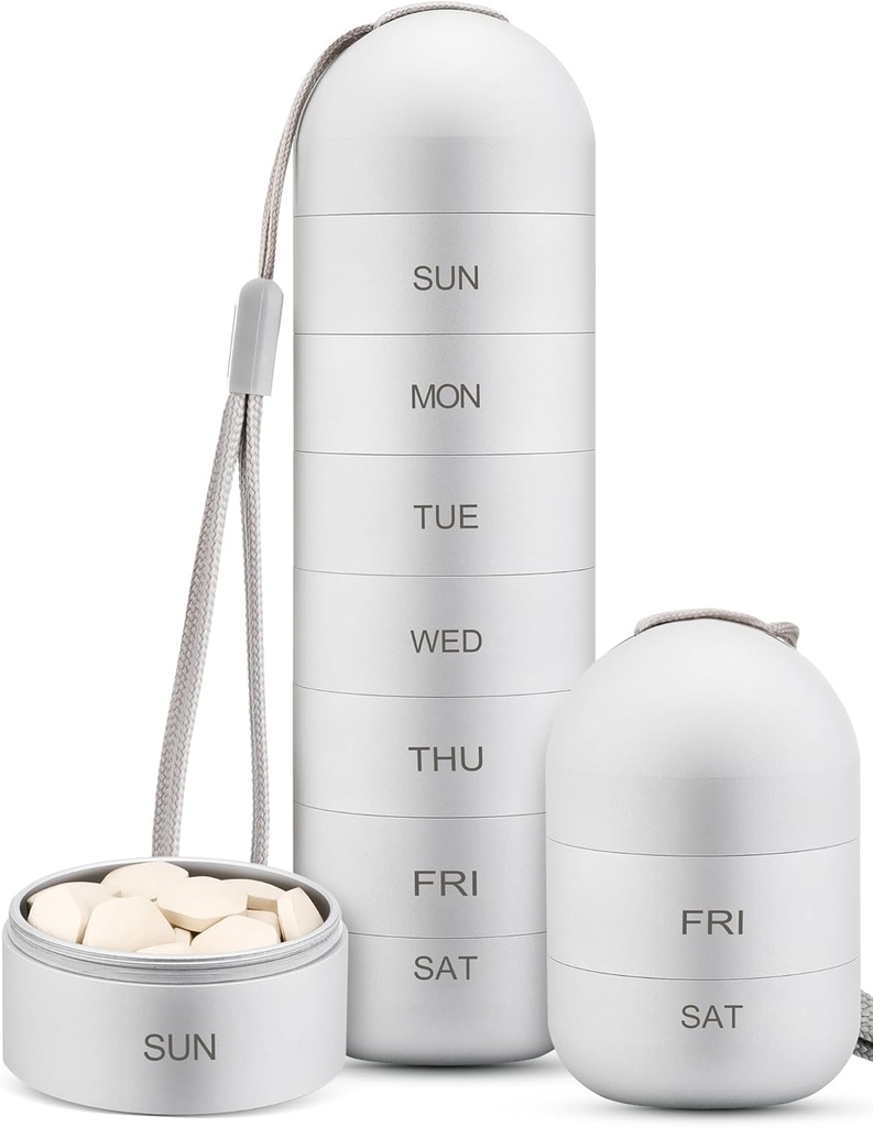 Zannaki Metal Moisture Proof Weekly Pill Organizer, Stackable Αλουμινίου Κράμα BPA Δωρεάν Ταξίδι Πεζοπορία 7 Day Pill Box περίπτωση Αδιάβροχη και μεγάλο διαμέρισμα για να κρατήσει χάπια, βιταμίνες, ιχθυέλαιο, συμπληρώματα