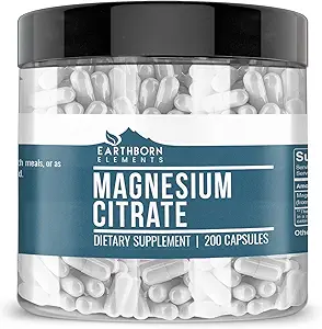 Earthborn Elements Magnesium Citrate 200 Capsules, Pure & Undiluted, No Additives