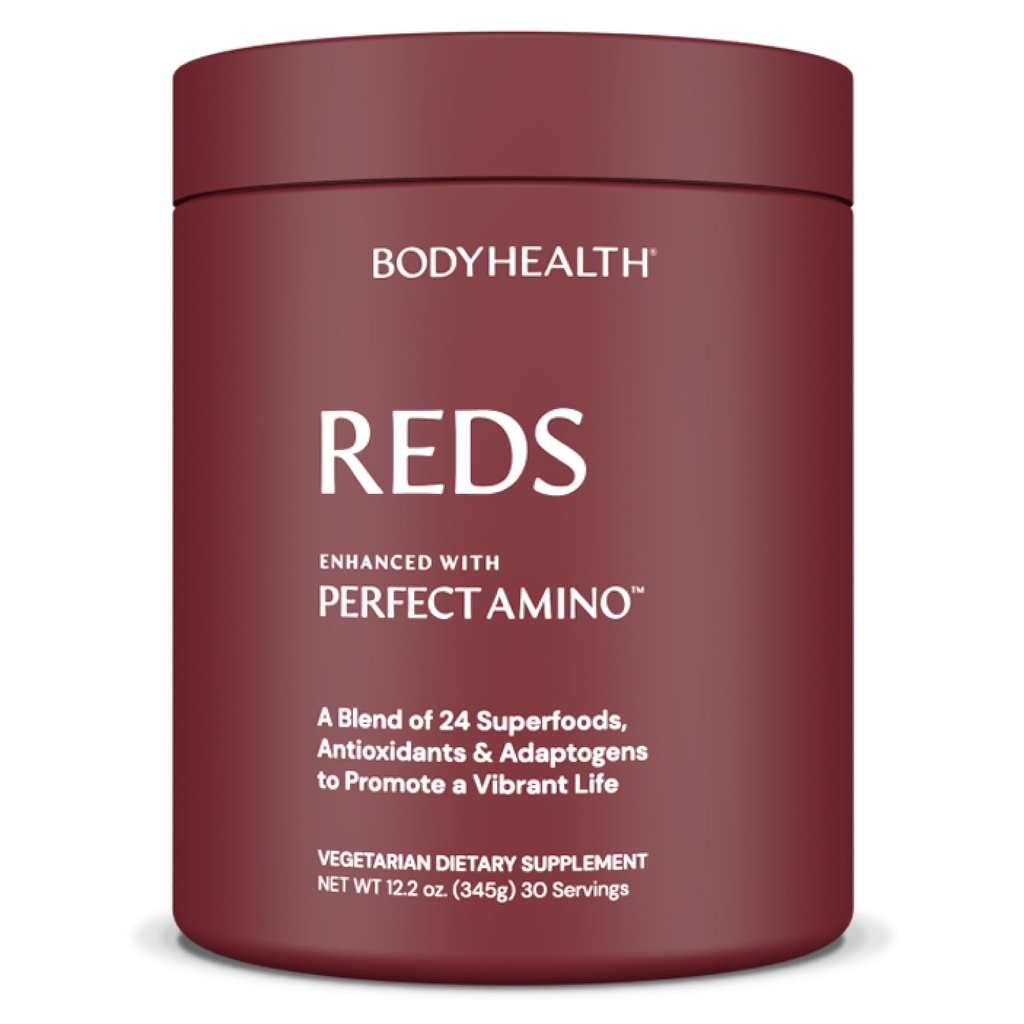 BodyHealth Reds Enhanced with PerfectAmino - Daily Superfood Smoothie Powder with Antioxidants, Adaptogens, Phytonutrients, Fruit, Prebiotics, Probiotics, Fiber, and Protein - 30 Servings