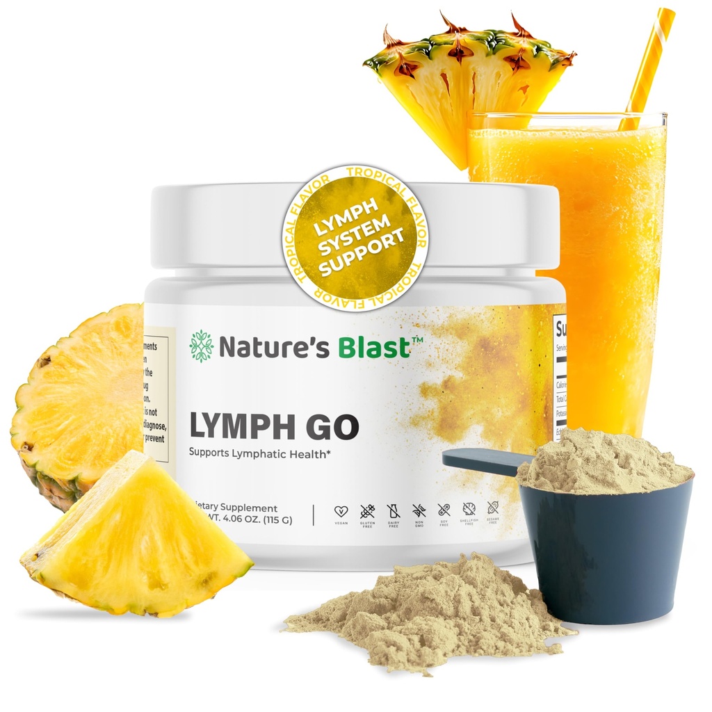 Lymph Go - Kadınlar ve Erkekler için Lymph System Desteği - Bromelain, Echinacea, Burdock Root, Dandelion, Düsseldorf, Kelp & More - 406 Oz - 30 Hizmet - Tropikal Flavor
