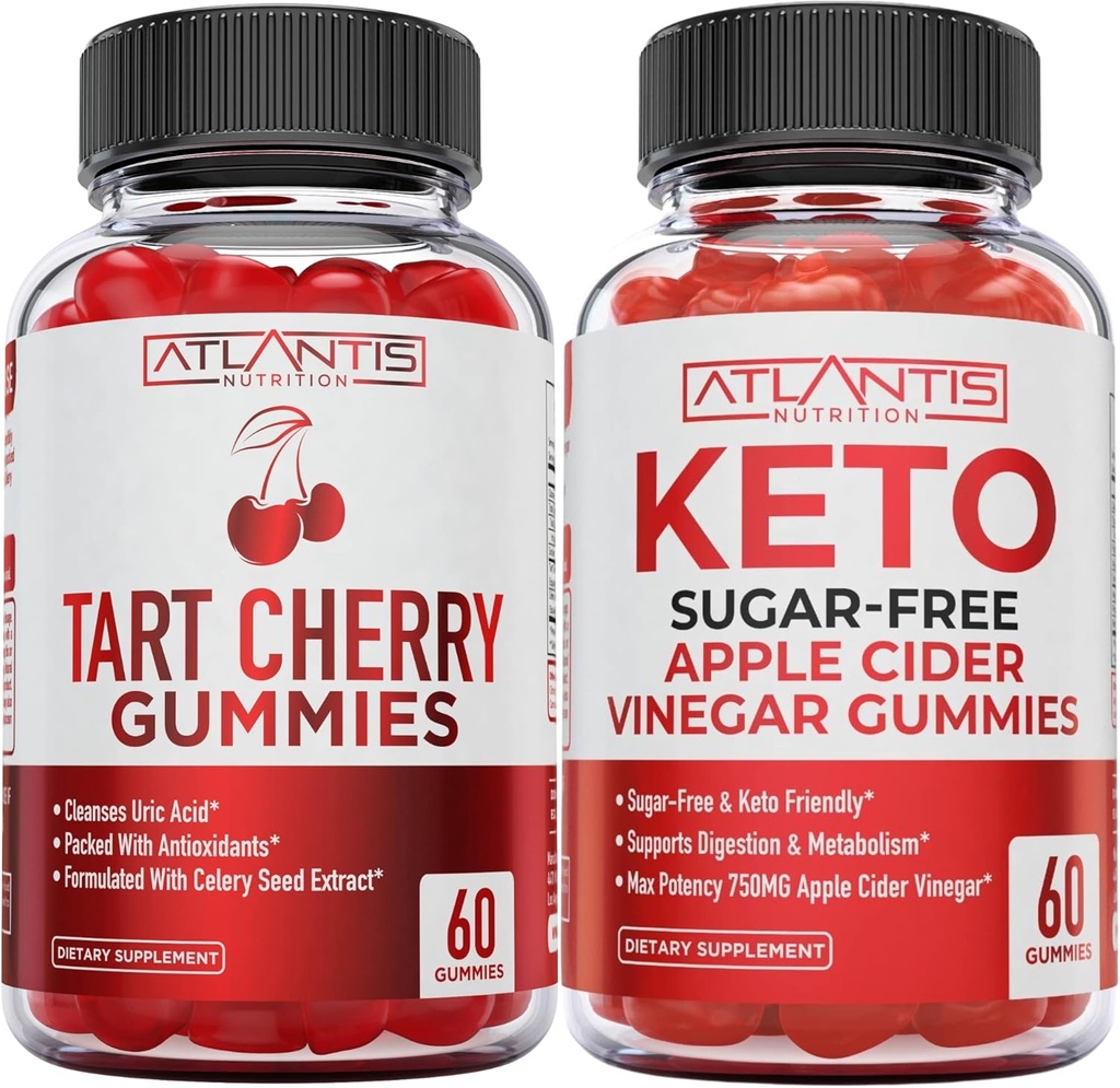 Atlantis Beslenme Tart Cherry 60 Gummies + Sugar Free Keto Apple Cider Vinegar 60 Gummies