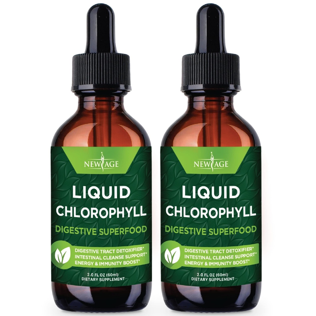 YENİ AGE Chlorophyll Liquid Drops - Doğal Yoğun - Enerji Uyarısı, Digestion ve Immune System Supports, Internal Deodorant, Liver Function - (2 Fl Oz (Pack of 2))