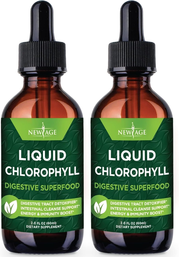 YENİ AGE Chlorophyll Liquid Drops - Doğal Yoğun - Enerji Uyarısı, Digestion ve Immune System Supports, Internal Deodorant, Liver Function - (2 Fl Oz (Pack of 2))