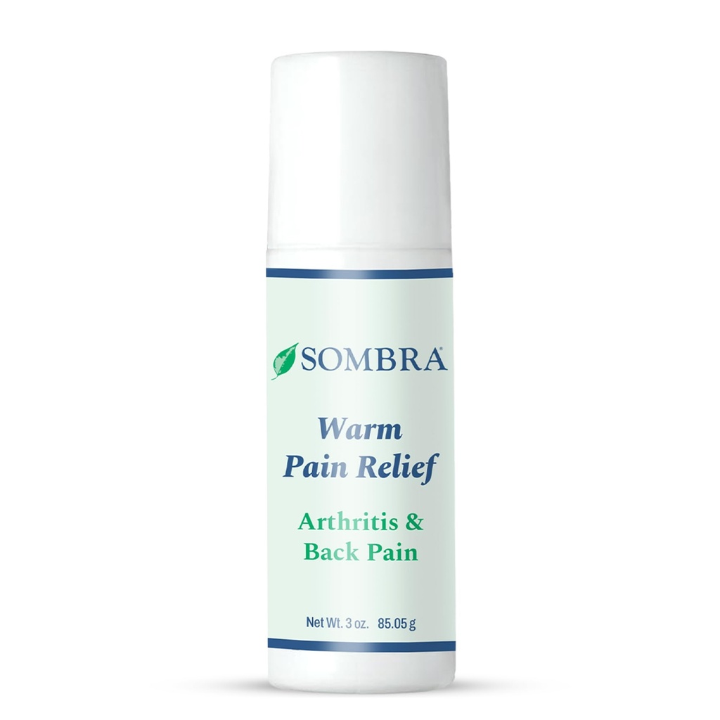 Sombra Warm Pain Relief Gel, Warm Relief for Arthritis and Chronic Pain Pre-Workout Muscle Rub Vegan Formula Free of Artificial Fragrances, Dyes, NSAIDs, Wax, Petroleum, Alcohol - 3oz Roll-On