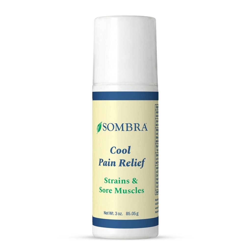 Sombra Cool Pain Relief Gel Cold Pain Relief for Swelling, Growing Pains, Soreness, Post-Workout, Vegan Formula Free of Artificial Fragrances, Dyes, NSAID, Wax, Petroleum, Alcohol - 3oz Roll-On