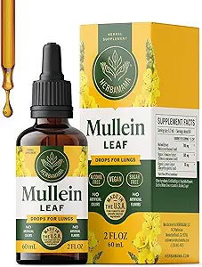 HERBAMAMA Mullein Drops for Lungs - Vegan Mullein Leaf Extract for Lungs Cleanse Support - Μη ΓΤΟ, Αλκοόλ & Ζάχαρη συμπλήρωμα αναπνευστικού, 28-Ημέρα προσφοράς