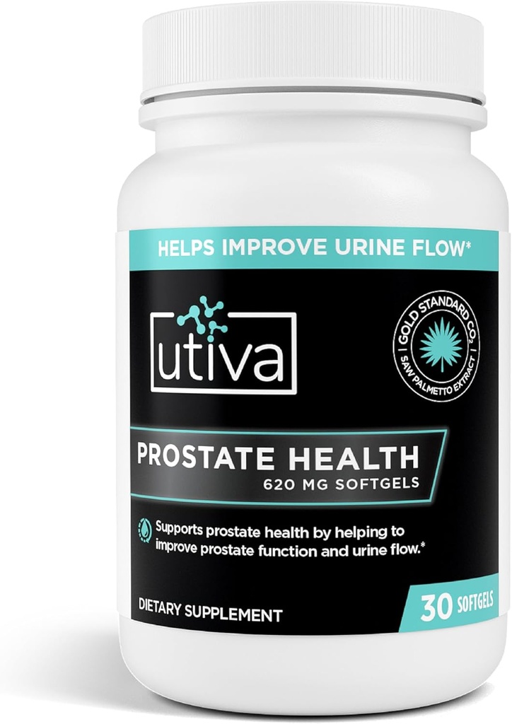 Utiva Prostate Health - Sağlıklı Fonksiyonlar ve Urine Akışı için Doğal Formula - Erkekler için Prostate Supplement - Erkekler için Beta-Sitosterol ve Saw Palmetto - 30 Softgels