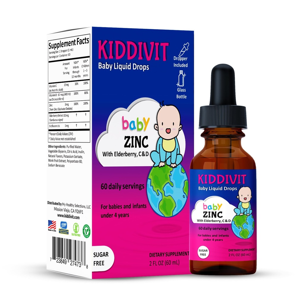 Kiddivit Bora Bebek Sıvı Yaşlılar, Vitamin D3 & C – Gentle Immune Support Supplement – 60 Günlük Hizmetler, Inulin Forized Prebiyotik Fiber – Sugar Free, Gluten Free, Vegetarian, 2oz