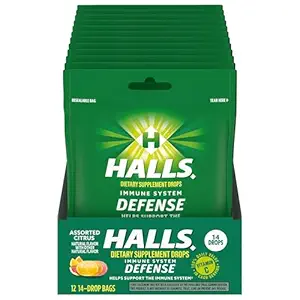 HALLS Άμυνα Ποικίλες σταγόνες Citrus Vitamin C, 12 συσκευασίες 14 σταγόνες (168 συνολικές σταγόνες)