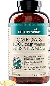 NatureWise Extra-Strength Omega 3 Fish Oil Supplement - 1000mg per Serving - 600 EPA & 400 DHA and Vitamin E - Support for Heart & Brain Health - Lemon Flavor, GMO-Free - 360 Softgels[6-Month Supply]