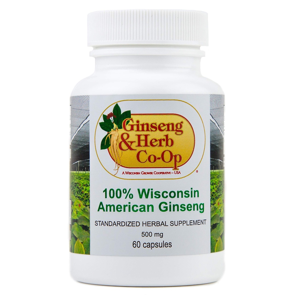 100% Pure Wisconsin American Ginseng Capsules - 500 mg. Authentic Panax Quinquefolius. Potent Ground Macintosh Root - No Fillers, Binders veya Diğer Katkılar.