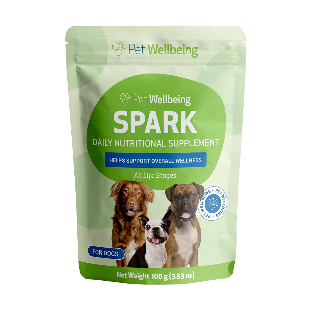 Pet Wellbeing Spark Daily Nutritional Greens Superfood for Dogs - Vet-Formulated & NASC Certified, Probiotics, Prebiotics, Digestive Enzymes, Amino Acids, Antioxidants, Vitamin D, Spirulina - 100 g