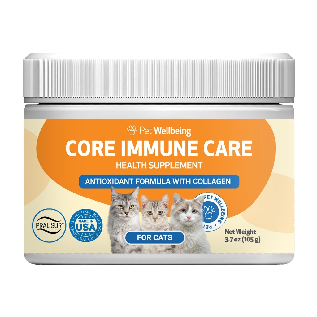 Pet Wellbeing Core Immune Care for Cats of All Ages - Daily Antioxidants, Immune Support, Collagen, Glutathione, Vitamin E - Veterinarian-Formulated Holistic Supplement 3.7 oz (105 g) Powder