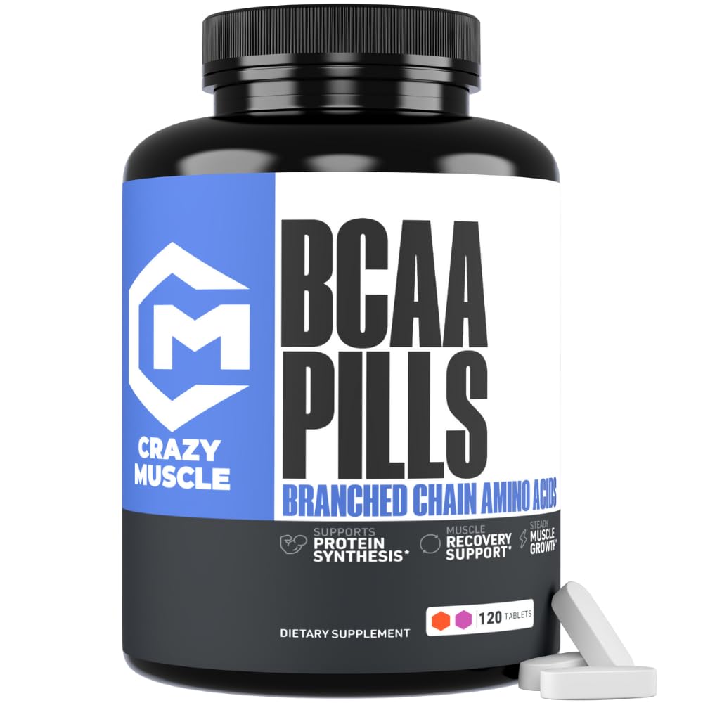 Crazy Muscle BCAA Pills With The Perfect 2:1:1:1 Bölüm Adılı Zincir Meridis Supplement, 1000 mg of BCAAs per Pill (Better Than Capsules), 120 Tablet