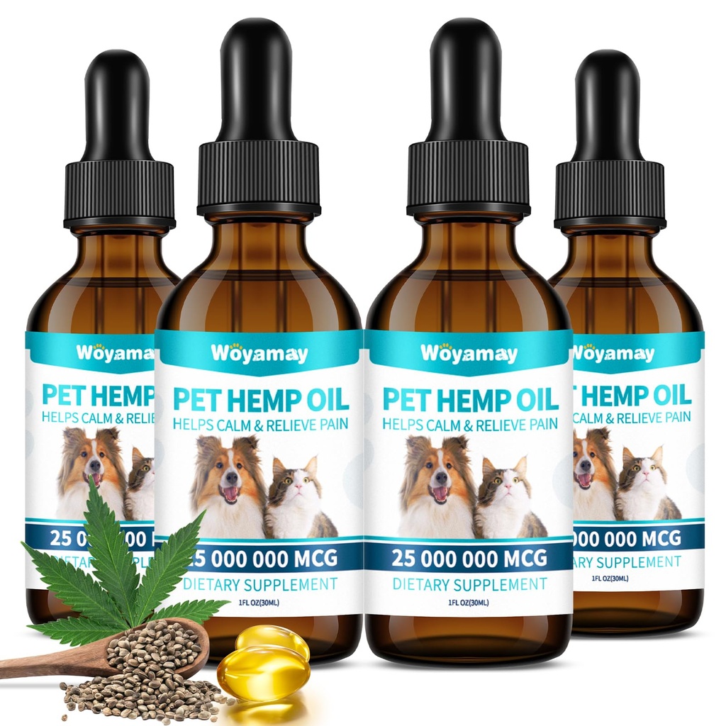 Woyamay Camling Oil for Dogs and Cats - Camling Oil Drops Rich in Omega 3, 6, 9 and Organic Extract Helps Pets with Аnxiеty & Strеss, Hip & Joint, Skin & Coat Support (4 Pack)