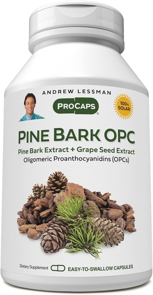 ANDREW LESSMAN Pine Bark OPC Anti-Oxidant Extracts 360 Capsules - Wetralize Damating Free-Radicals, Proanthocyanidins, Güçlü Anti-oksidant, Nomixs