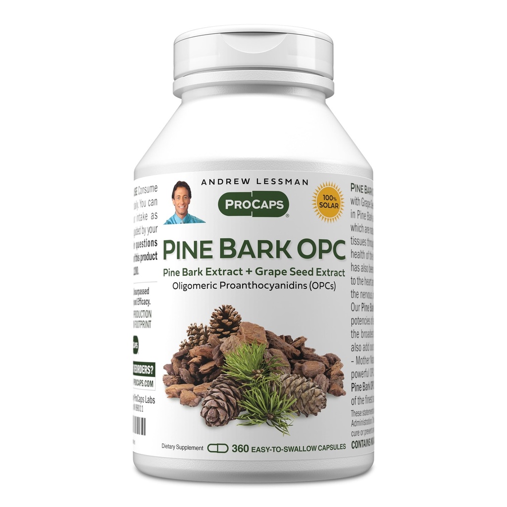 ANDREW LESSMAN Pine Bark OPC Anti-Oxidant Extracts 360 Capsules - Wetralize Damating Free-Radicals, Proanthocyanidins, Güçlü Anti-oksidant, Nomixs